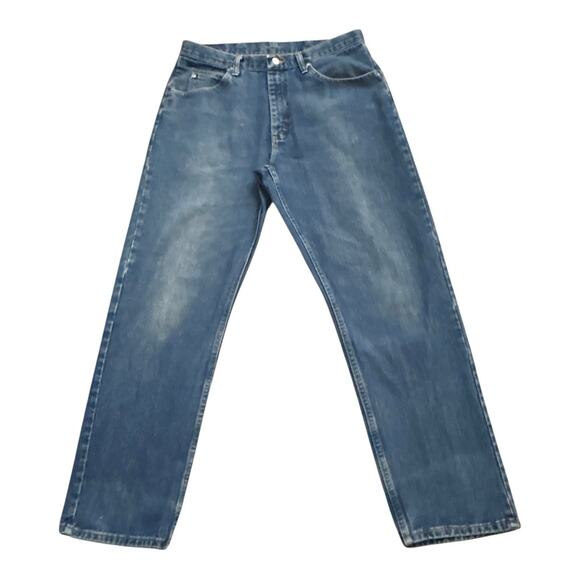 WRANGLER Mens Size 34 x 32 Straight Leg 100% Cotton Denim Blue Jeans - Picture 1 of 8